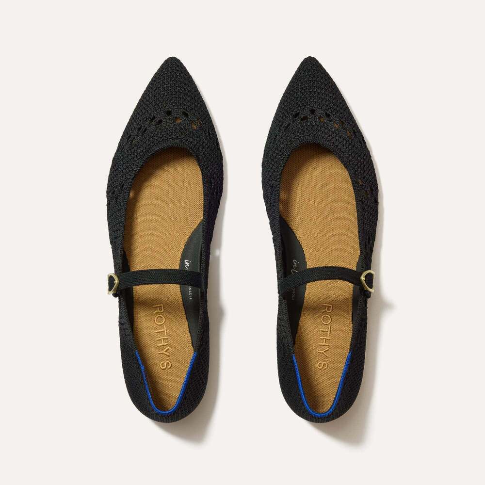 Rothy's The Point Mary Jane II - Black Crochet Size 7.5